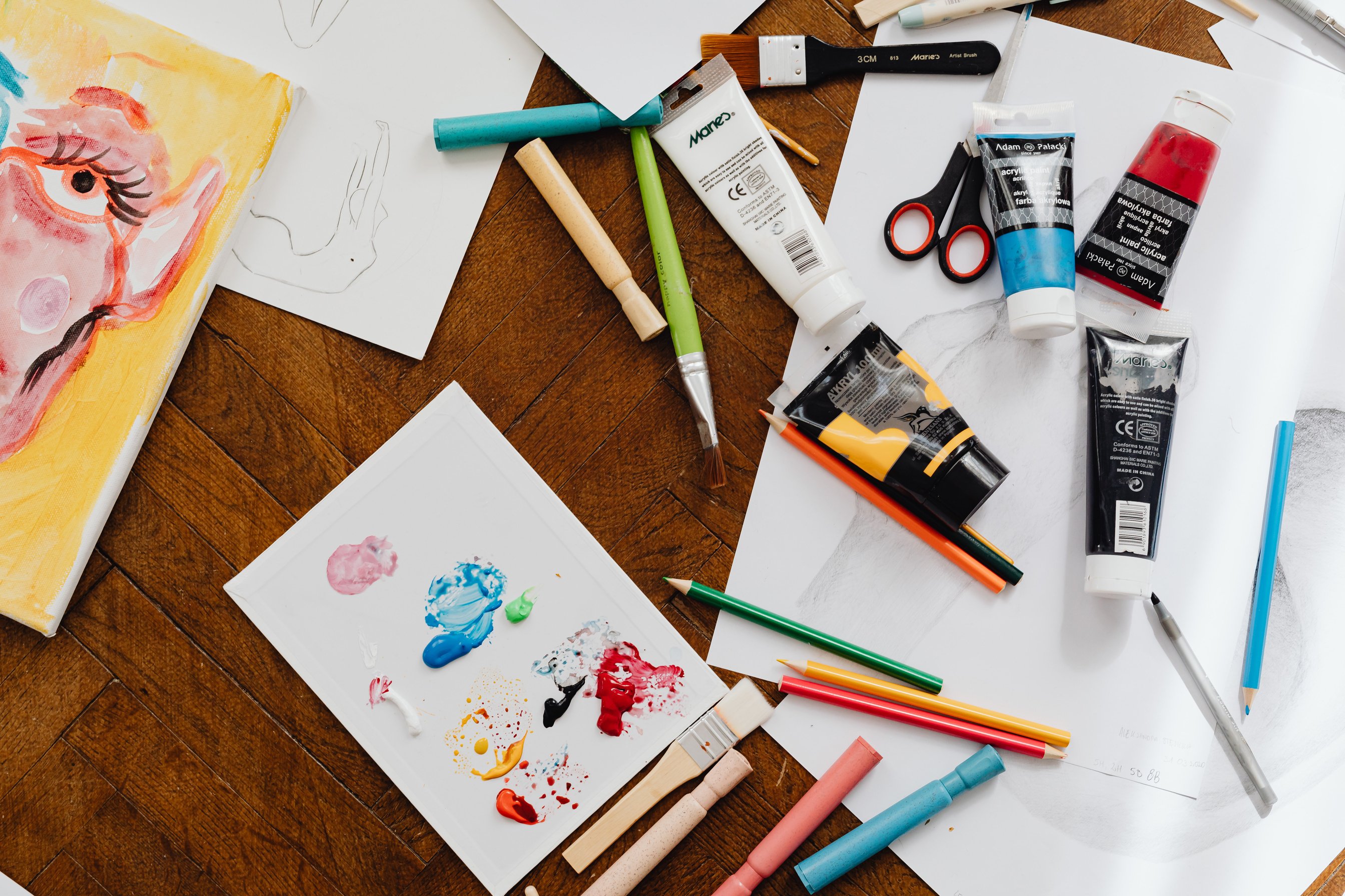 Art Materials Laid on the Table